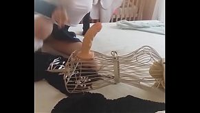 this poor collegiate is really scared! she's home alone and there's a monster with her ... maybe it's the good chance to lose her virginity