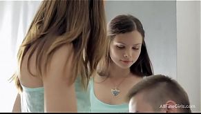 Lovely Russian sisters Chinara &amp; Peachy love the warm cum and hot cocks inside t