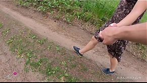 Babe Shows her Ass on a Walk, Jerks off her Pussy and Fucks in the Car POV