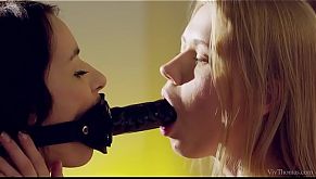 Violette fucks Sophia’s pussy with the dildo