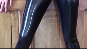 Natasha in black latex catsuit