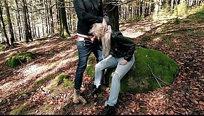 Fuck in the forest with hot chick in Levis Jeans and Leather Jcket