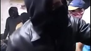 French gangbang - bukkake - on a leash